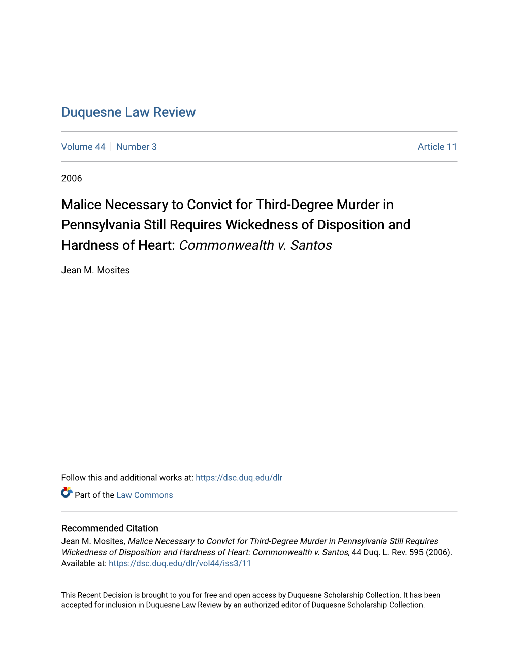 Malice Necessary to Convict for Third-Degree Murder in Pennsylvania Still Requires Wickedness of Disposition and Hardness of Heart: Commonwealth V