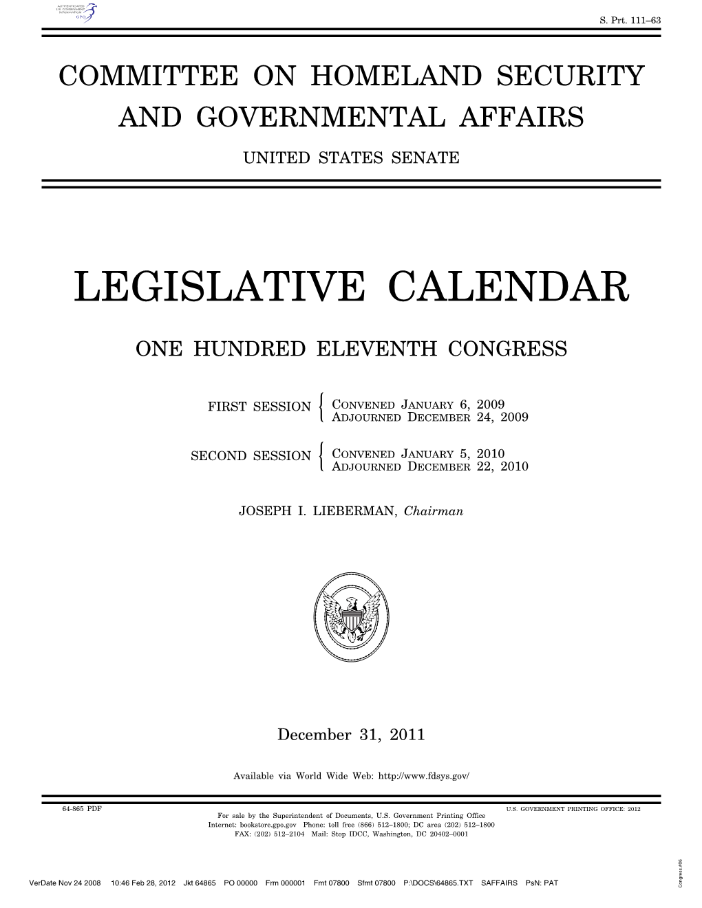 Legislative Calendar