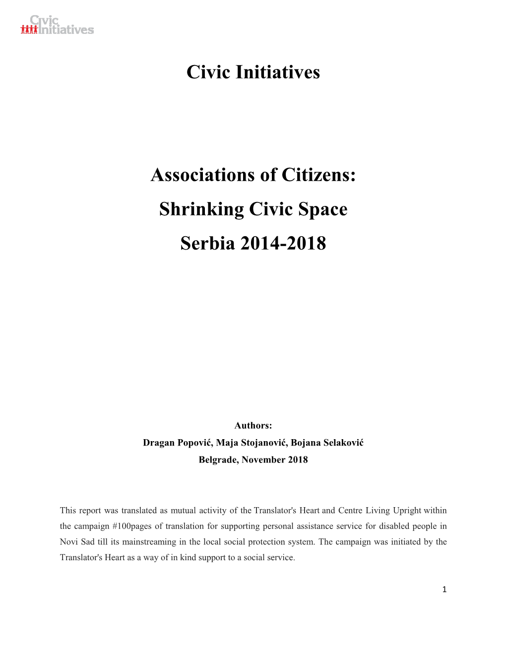 Shrinking Civic Space Serbia 2014-2018