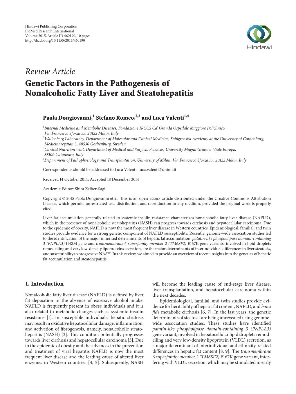 Review Article Genetic Factors in the Pathogenesis of Nonalcoholic Fatty Liver and Steatohepatitis