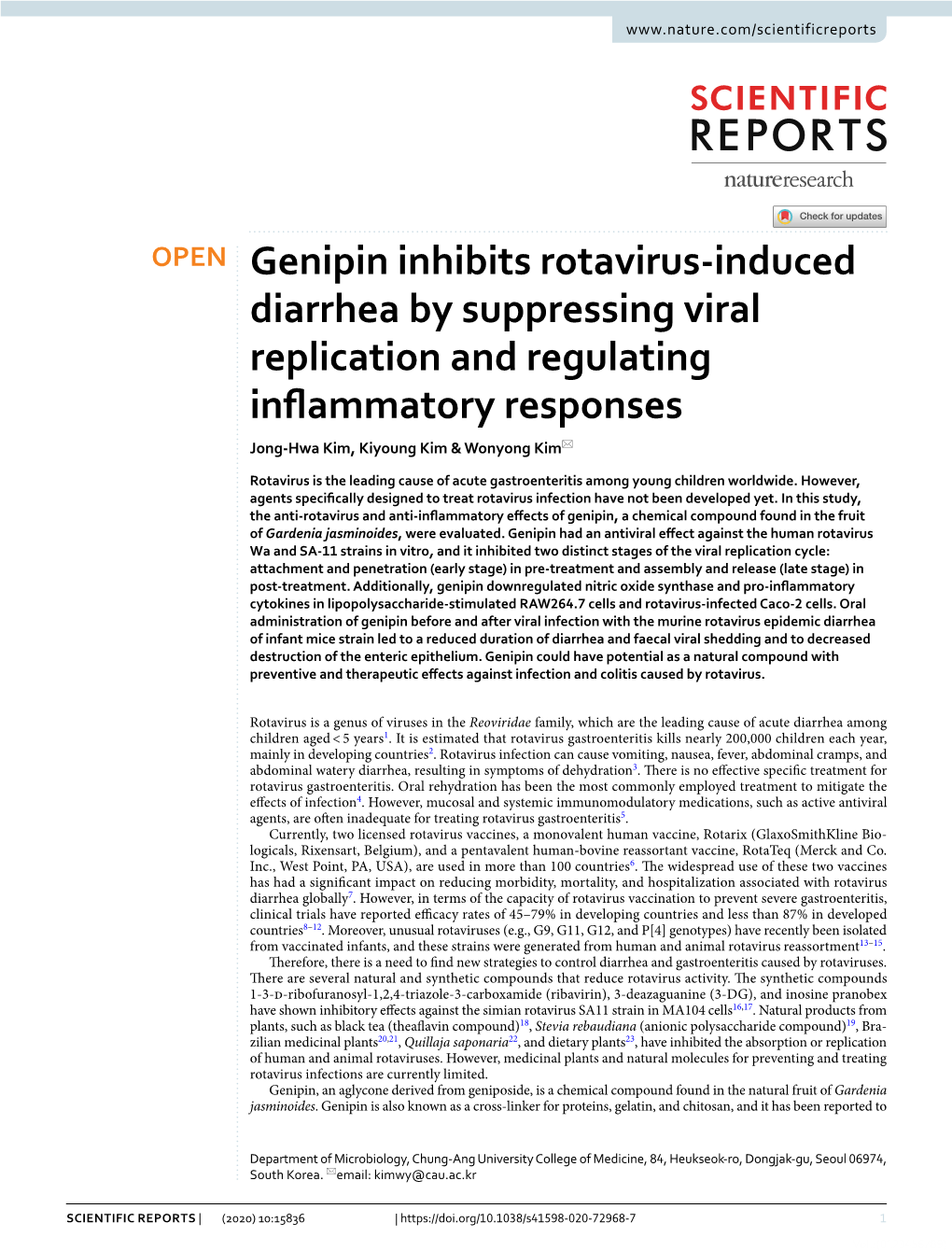 Genipin Inhibits Rotavirus-Induced Diarrhea by Suppressing Viral