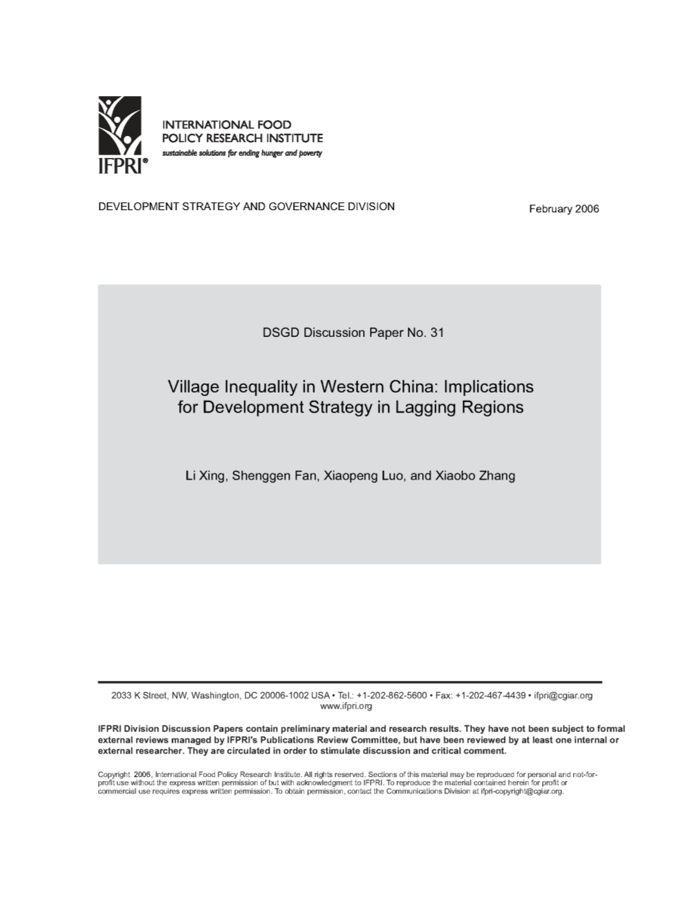 Village Inequality in Western China: Implications for Development Strategy in Lagging Regions