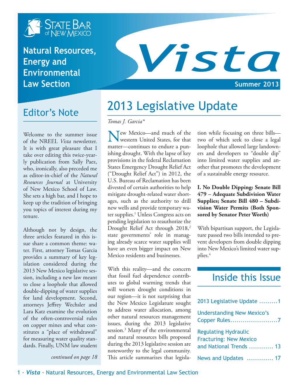 2013 Legislative Update Editor’S Note Tomas J