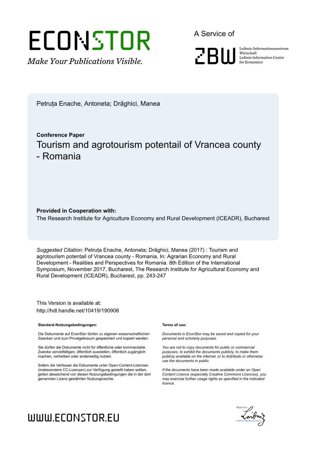 Tourism and Agrotourism Potentail of Vrancea County - Romania