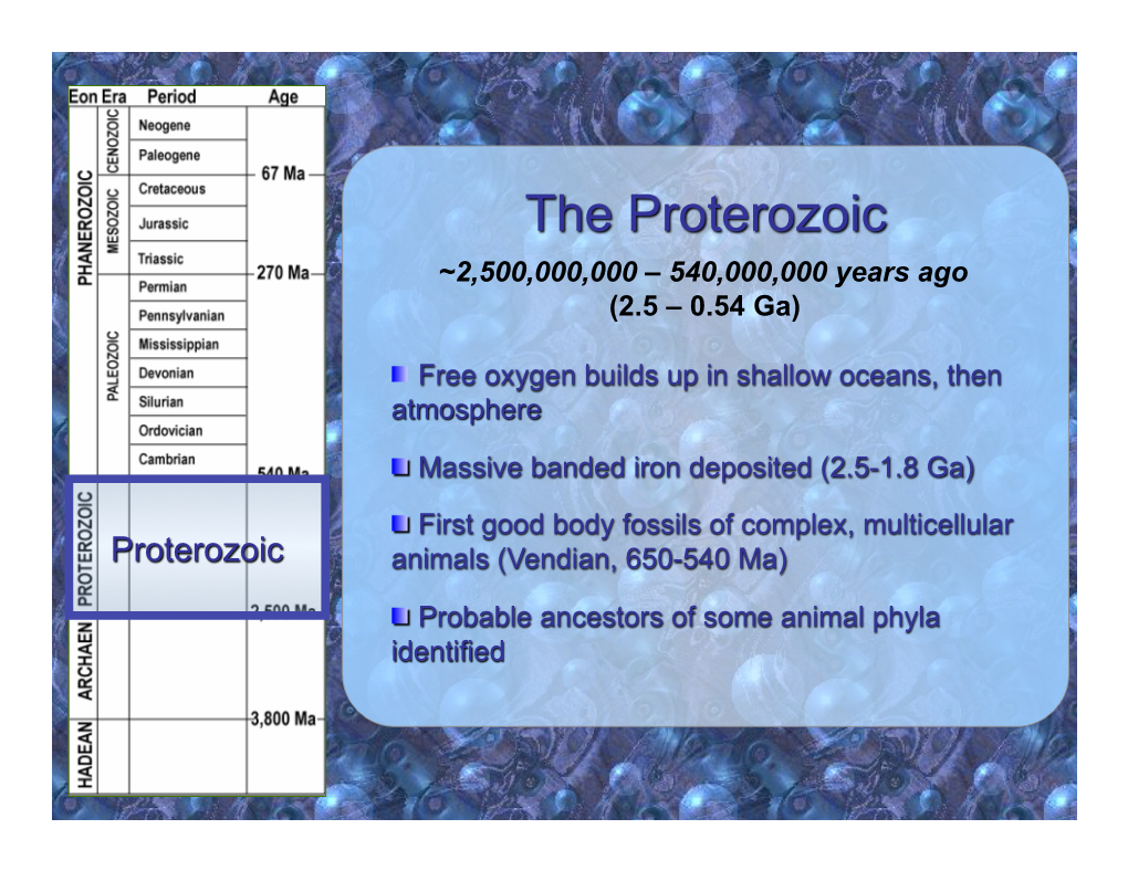 The Proterozoic ~2,500,000,000 – 540,000,000 Years Ago (2.5 – 0.54 Ga)