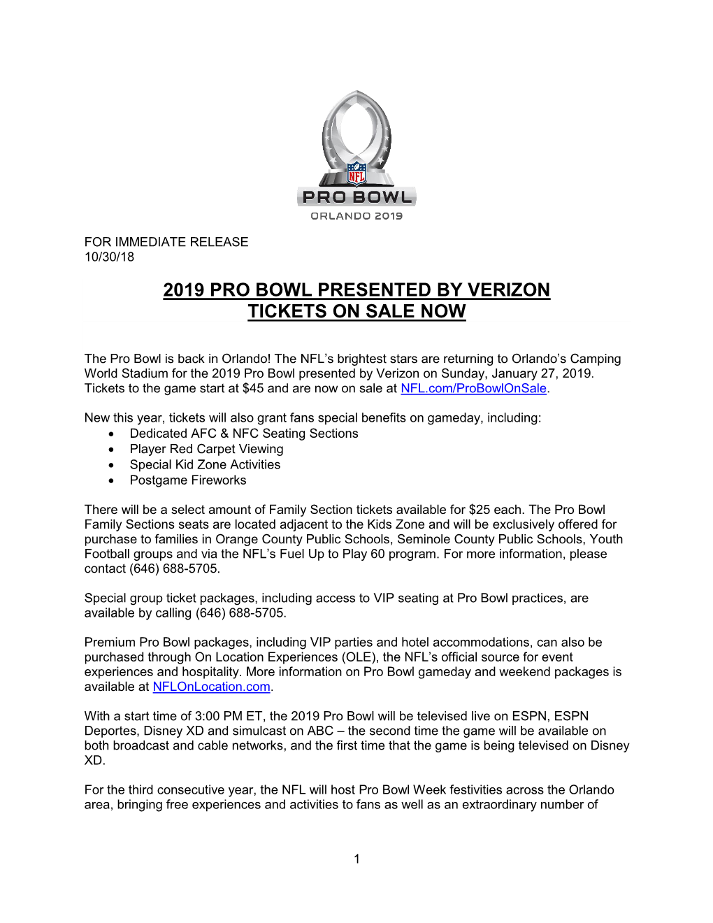 2019 Pro Bowl Presented by Verizon Tickets on Sale Now