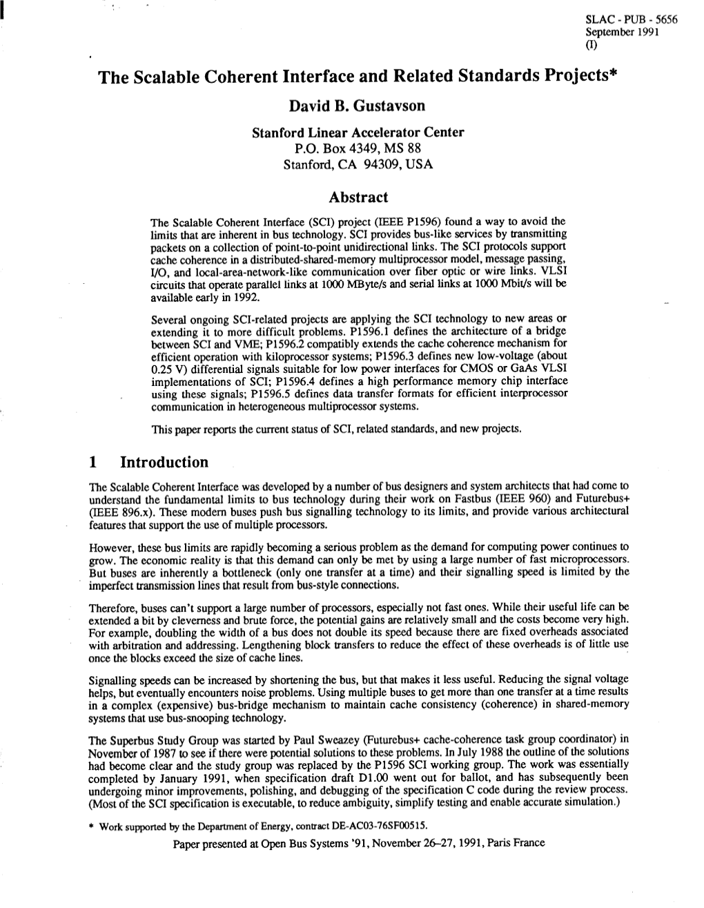 The Scalable Coherent Interface and Related Standards Projects* David B