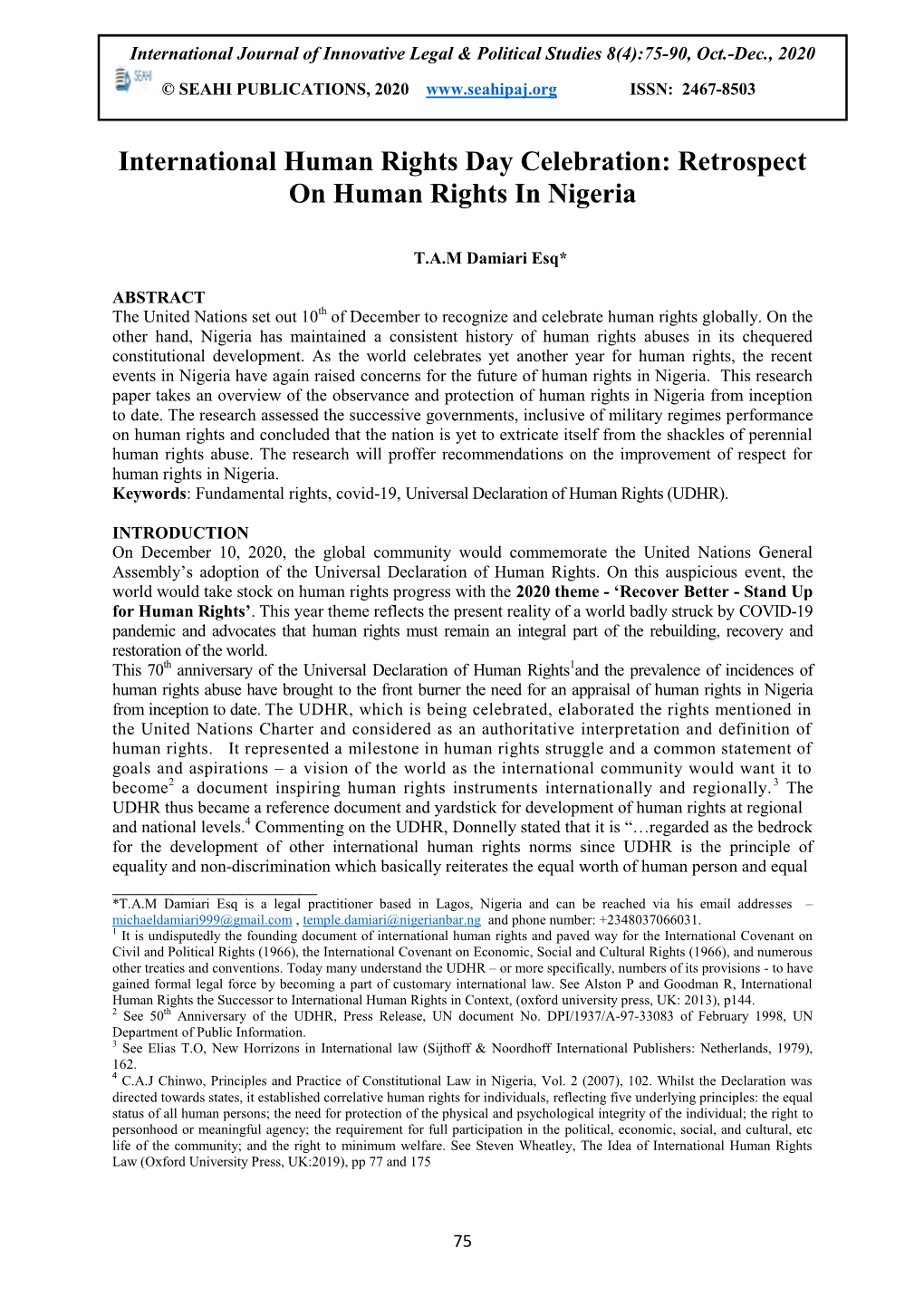 Retrospect on Human Rights in Nigeria