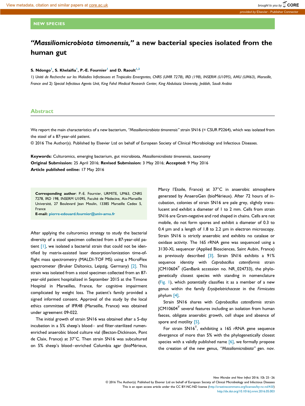 Massiliomicrobiota Timonensis,'' a New Bacterial Species Isolated from The