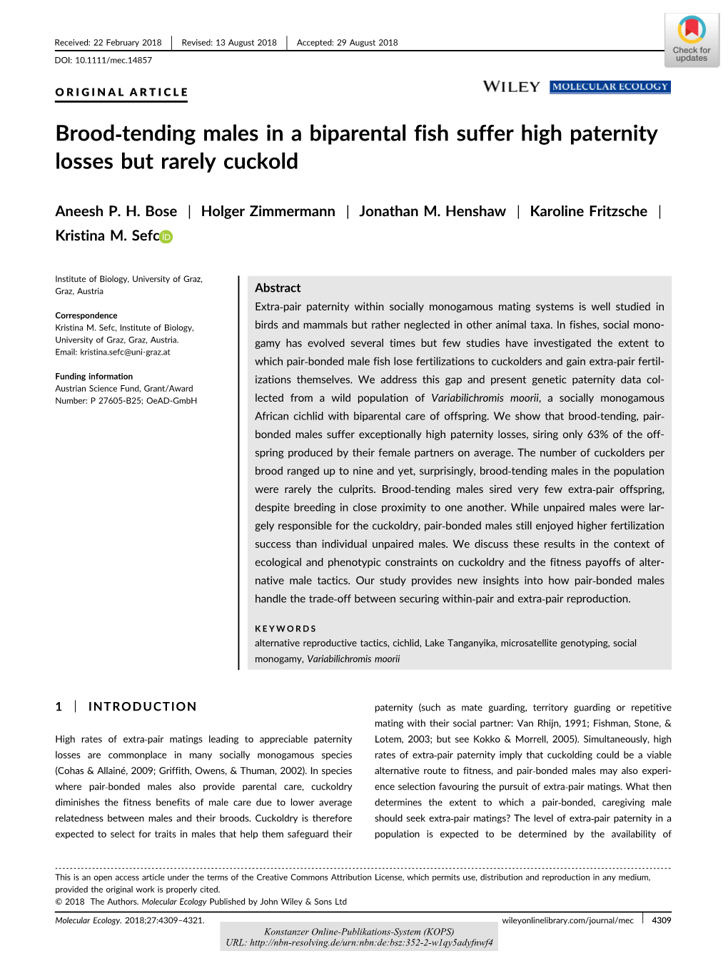 Brood-Tending Males in a Biparental Fish Suffer High Paternity Losses But