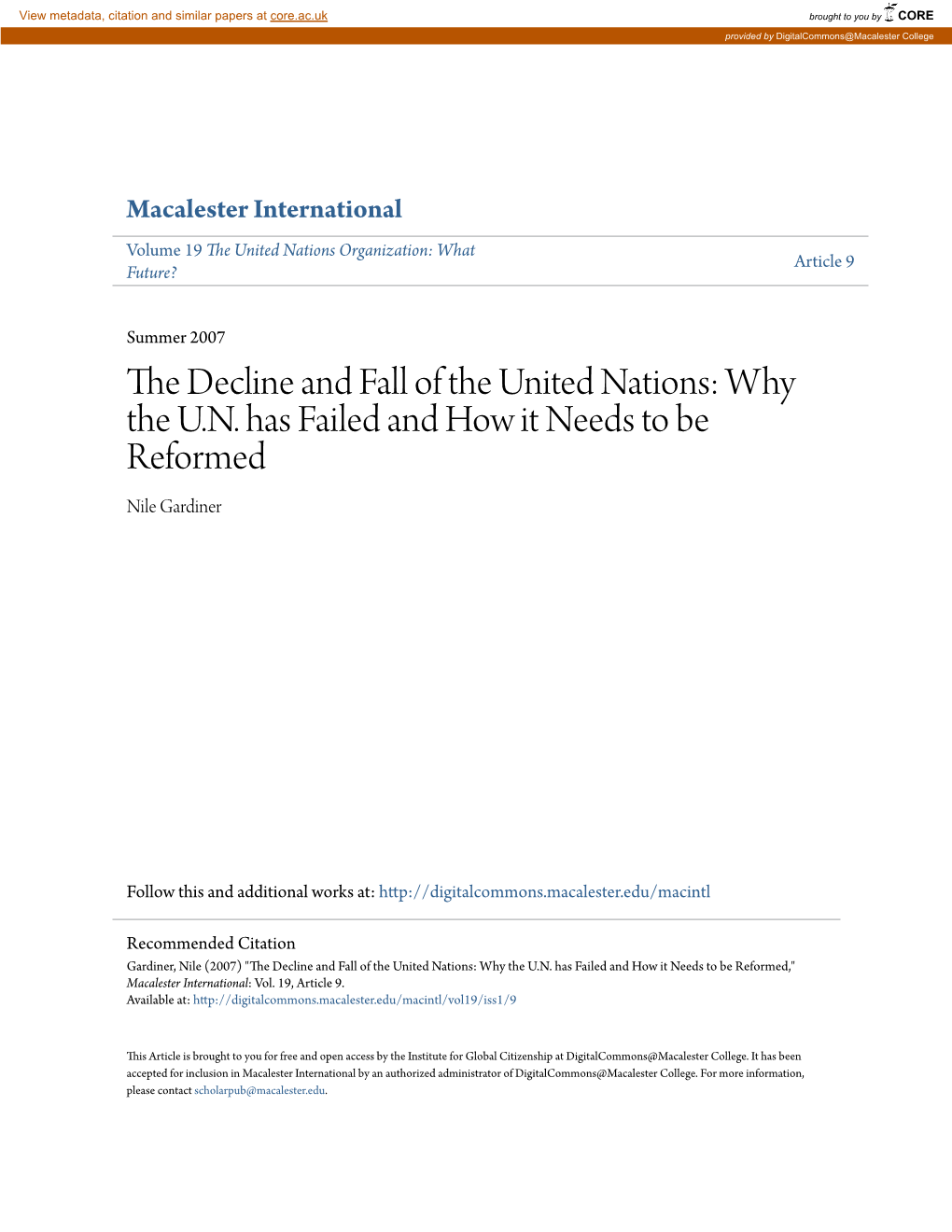 The Decline and Fall of the United Nations: Why the U.N