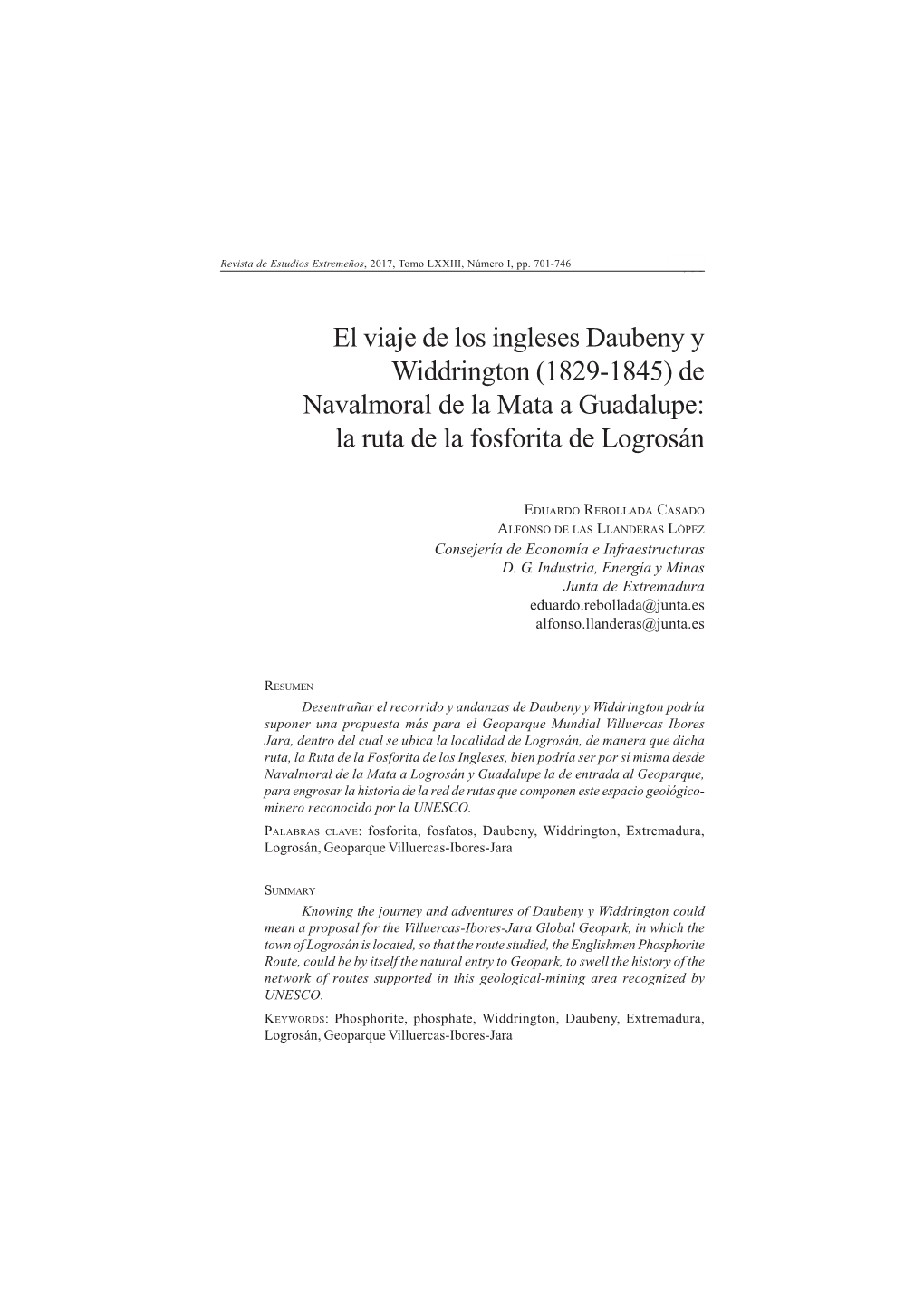 El Viaje De Los Ingleses Daubeny Y Widdrington (1829-1845) De Navalmoral De La Mata a Guadalupe: La Ruta De La Fosforita De Logrosán