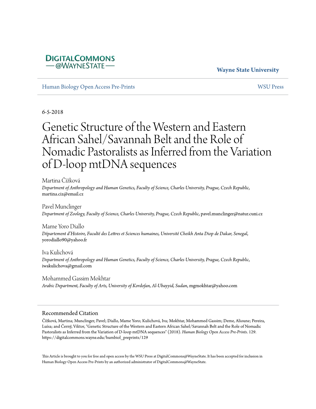 Genetic Structure of the Western and Eastern African Sahel/Savannah