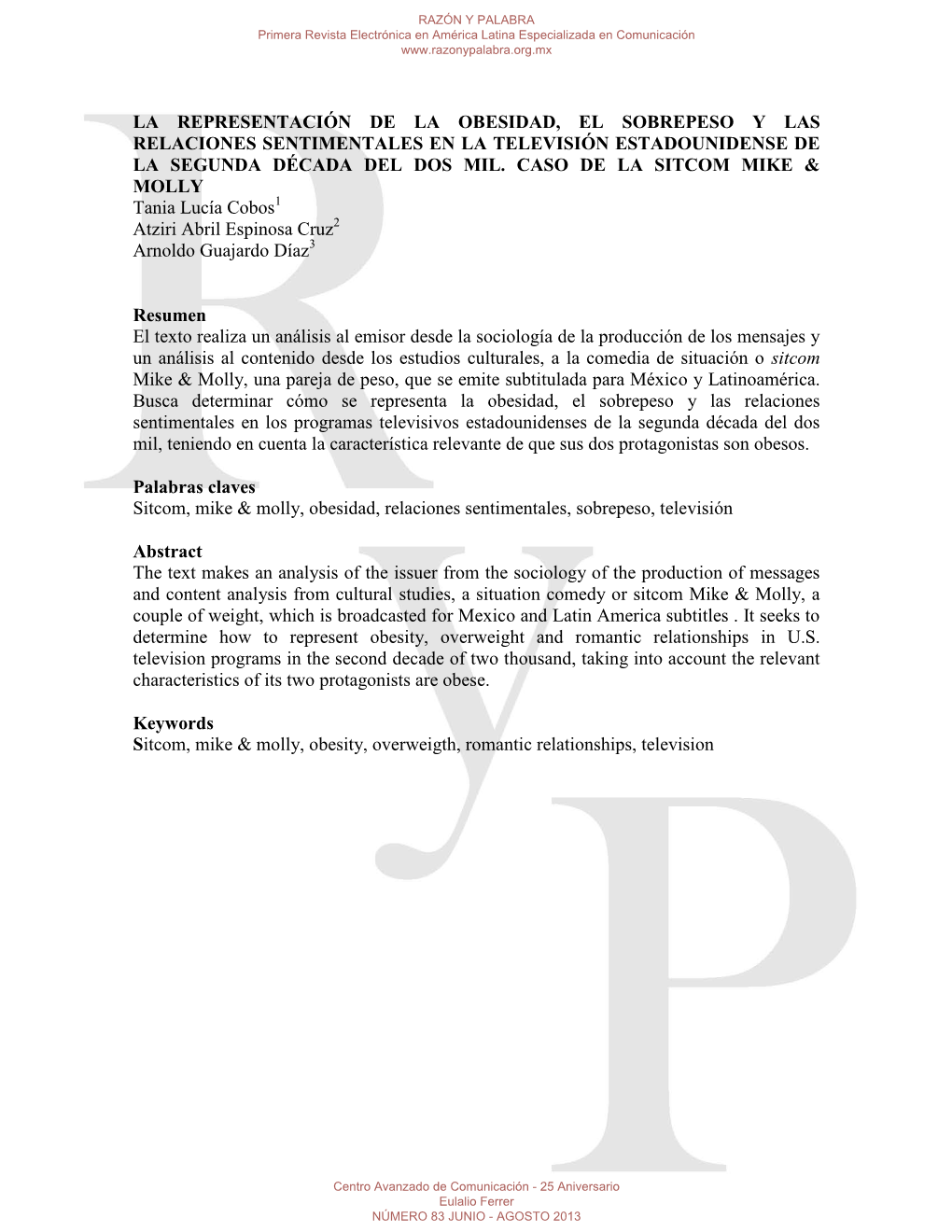 La Representación De La Obesidad, El Sobrepeso Y Las Relaciones Sentimentales En La Televisión Estadounidense De La Segunda Década Del Dos Mil