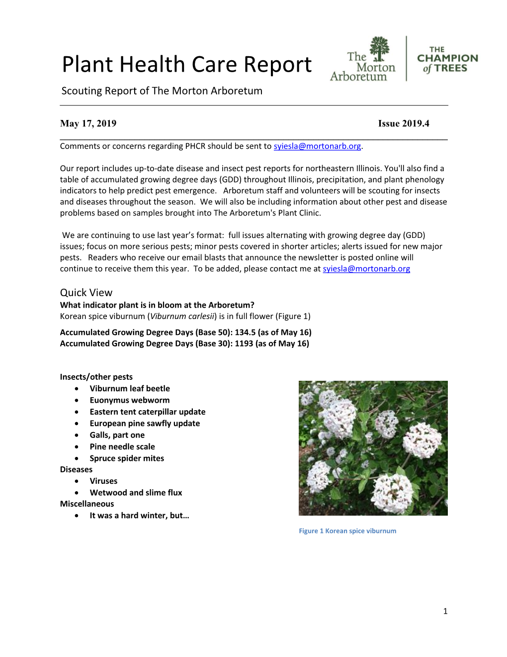 Plant Health Care Report Scouting Report of the Morton Arboretum