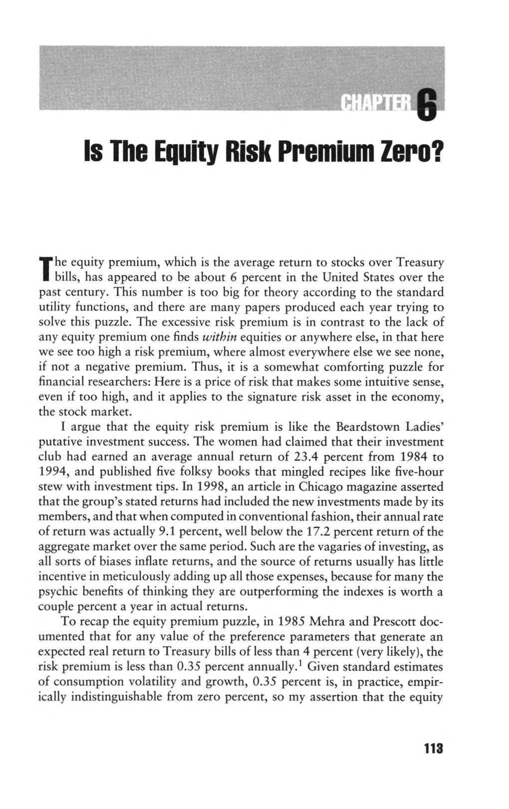 Is the Equity Risk Premium Zero?