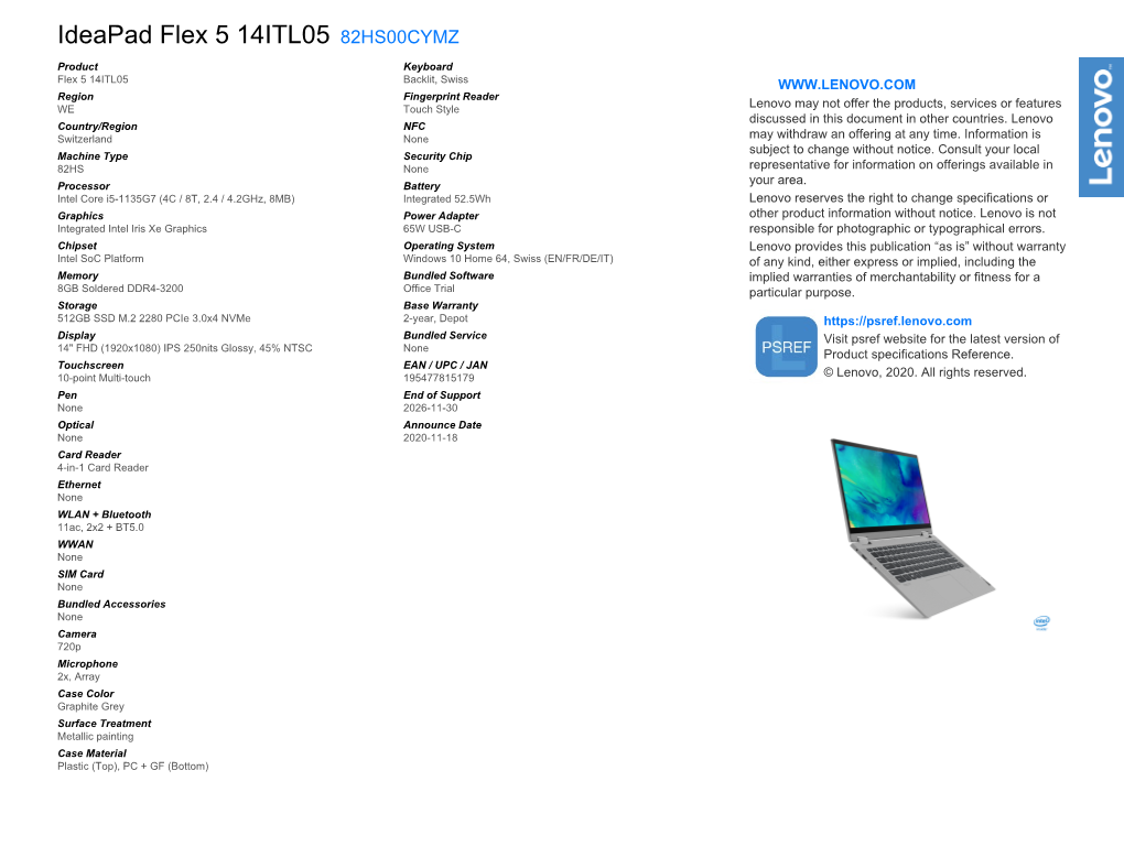 Ideapad Flex 5 14ITL05 82HS00CYMZ