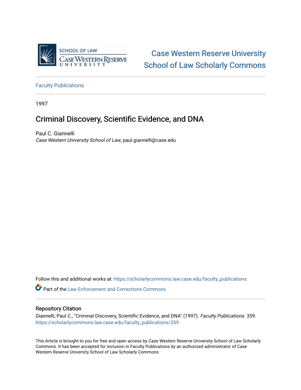 Criminal Discovery, Scientific Evidence, and DNA