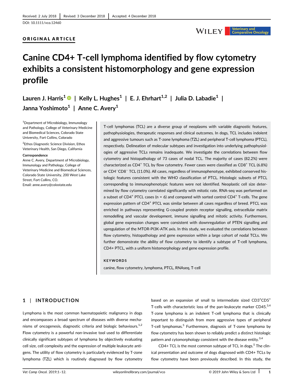 Canine CD4+ T-Cell Lymphoma Identified by Flow Cytometry Exhibits a Consistent Histomorphology and Gene Expression Profile