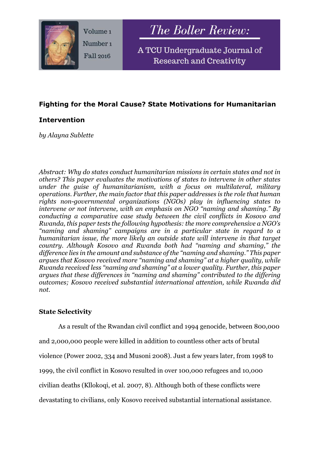 State Motivations for Humanitarian Intervention By