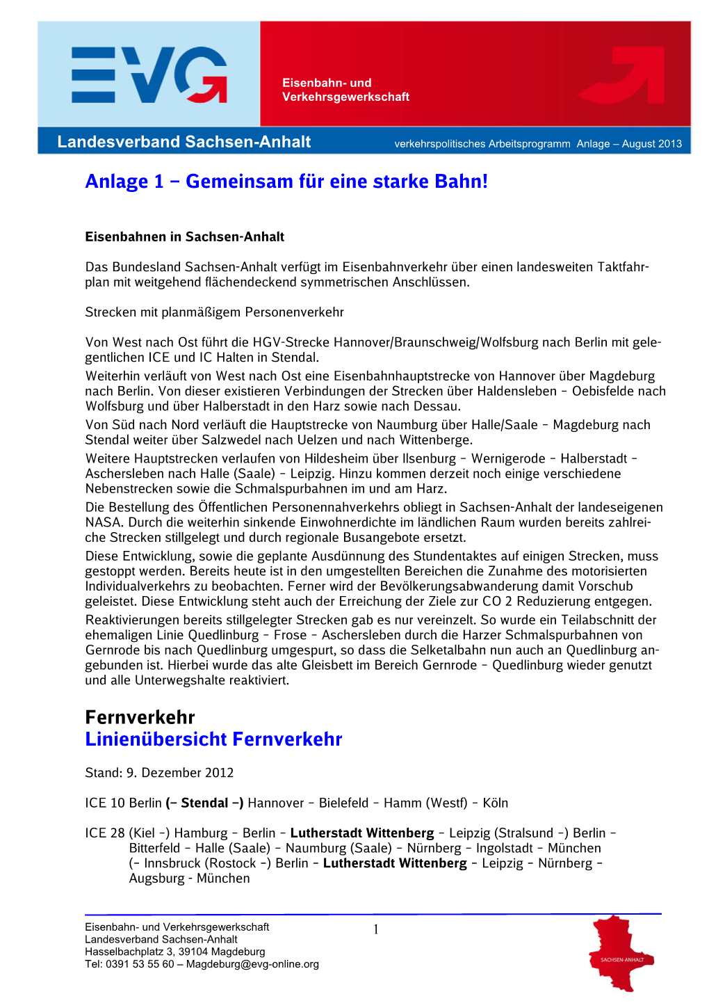 Anlage 1 – Gemeinsam Für Eine Starke Bahn! Fernverkehr Linienübersicht