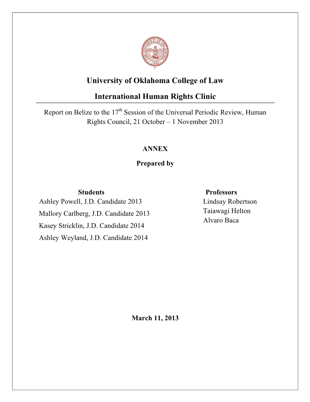 University of Oklahoma College of Law International Human Rights Clinic