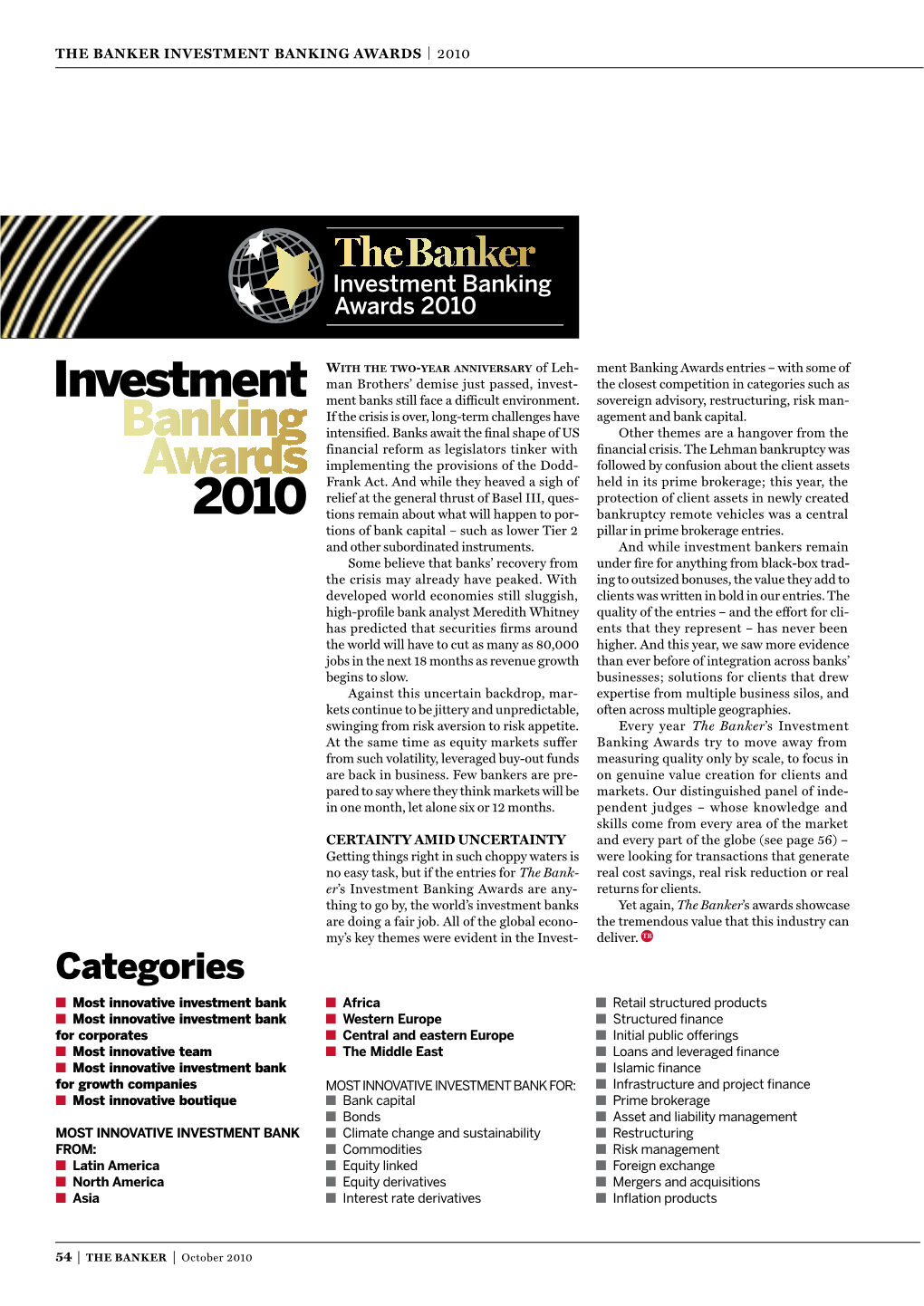 2010 Investment Banking Awards