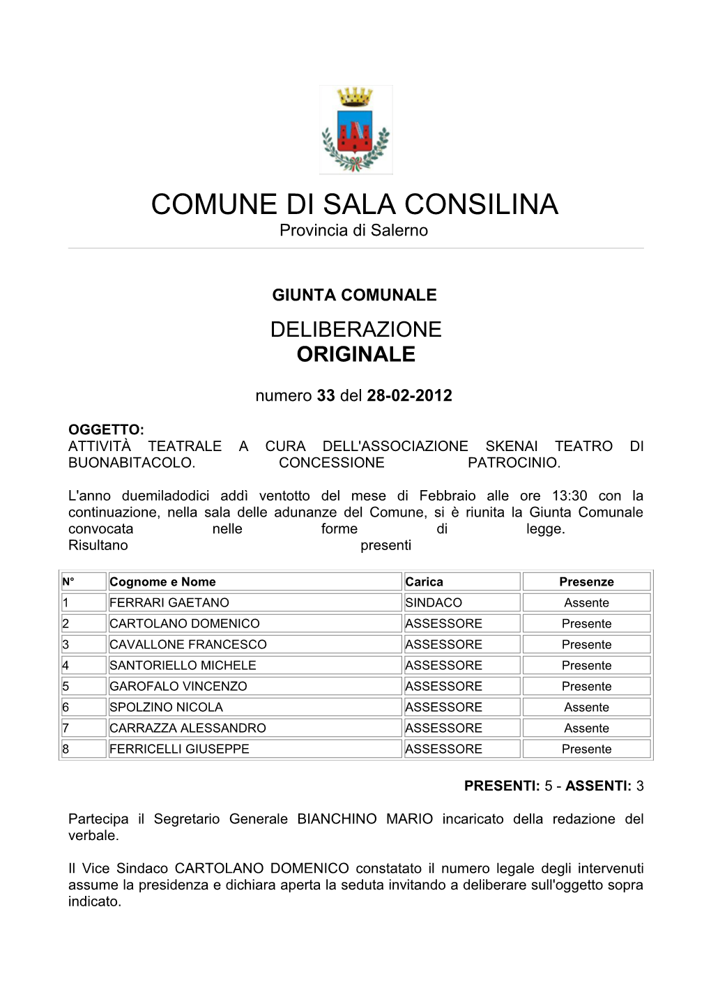 COMUNE DI SALA CONSILINA Provincia Di Salerno