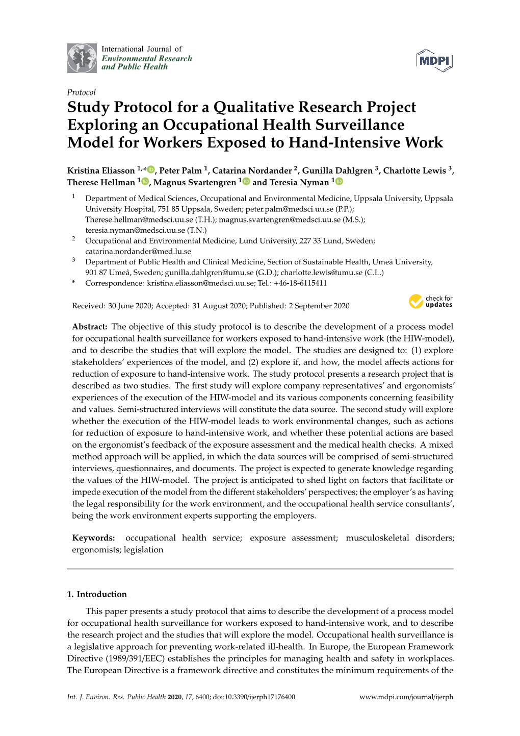 Study Protocol for a Qualitative Research Project Exploring an Occupational Health Surveillance Model for Workers Exposed to Hand-Intensive Work