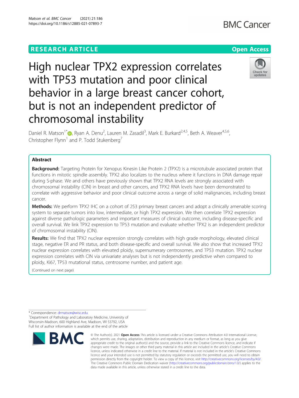 High Nuclear TPX2 Expression Correlates with TP53 Mutation And