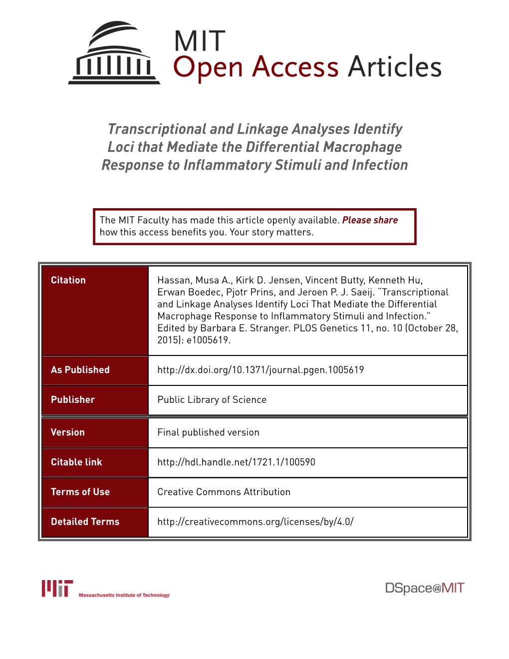 Transcriptional and Linkage Analyses Identify Loci That Mediate the Differential Macrophage Response to Inflammatory Stimuli and Infection