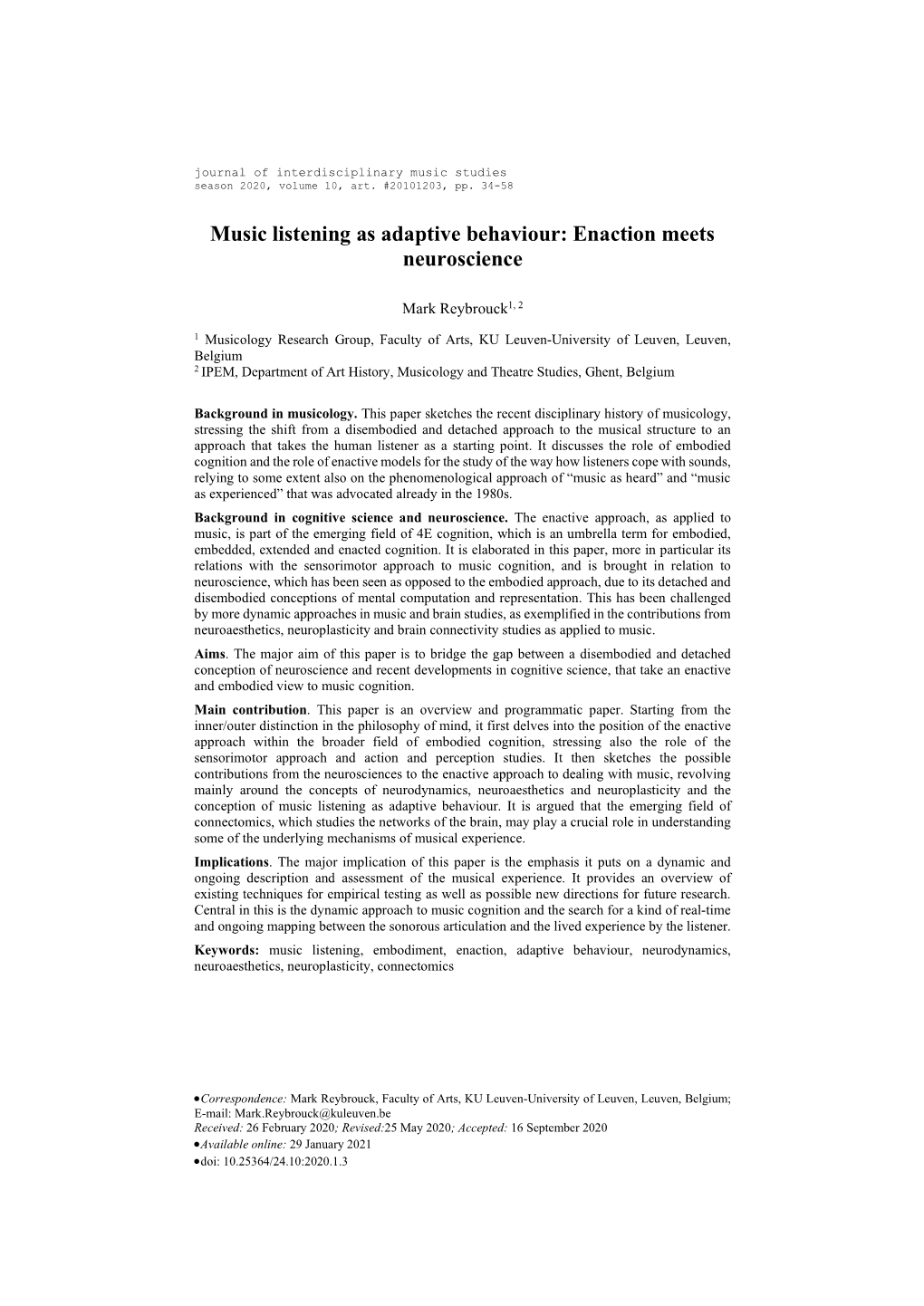 Music Listening As Adaptive Behaviour: Enaction Meets Neuroscience