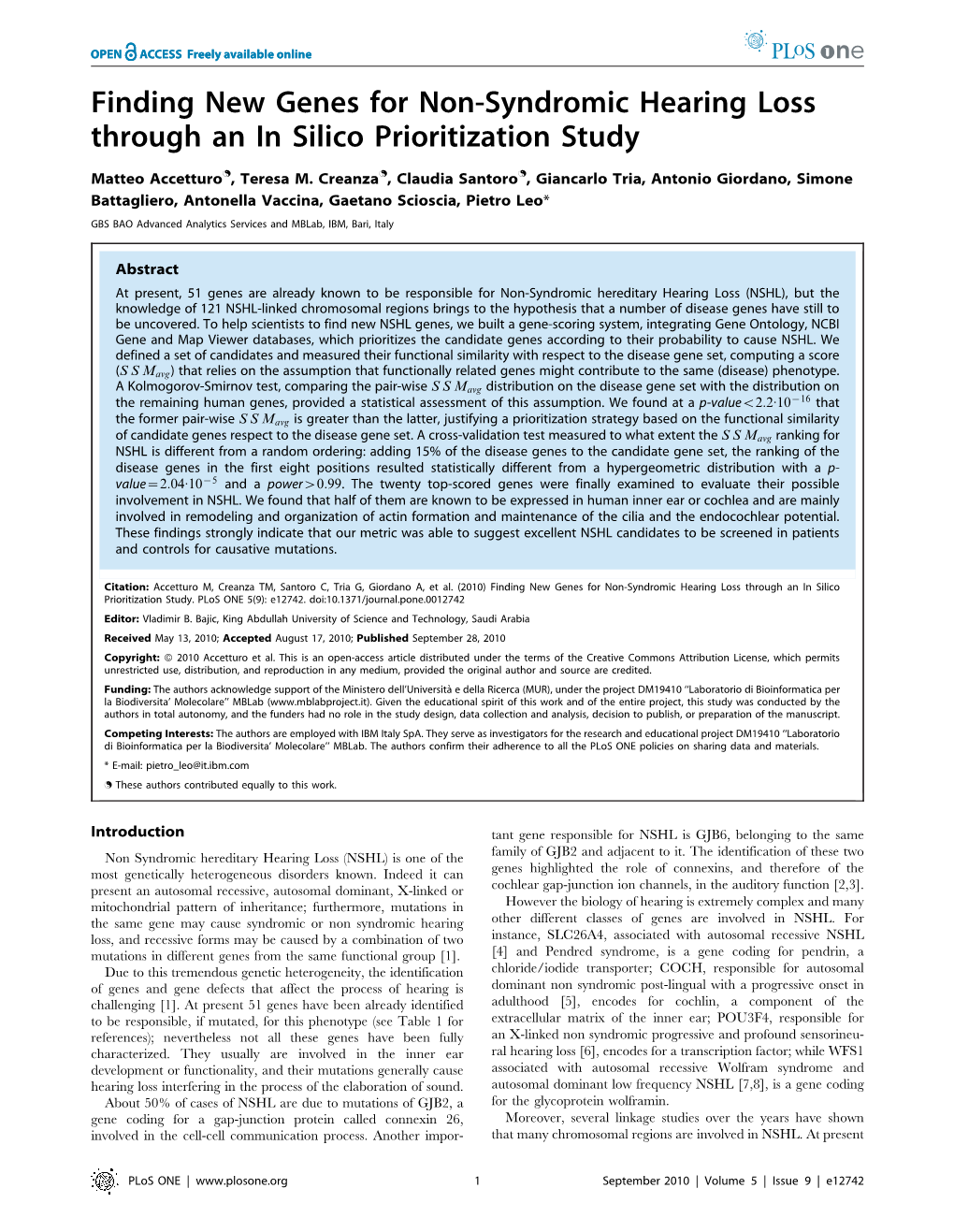 Finding New Genes for Non-Syndromic Hearing Loss Through an in Silico Prioritization Study