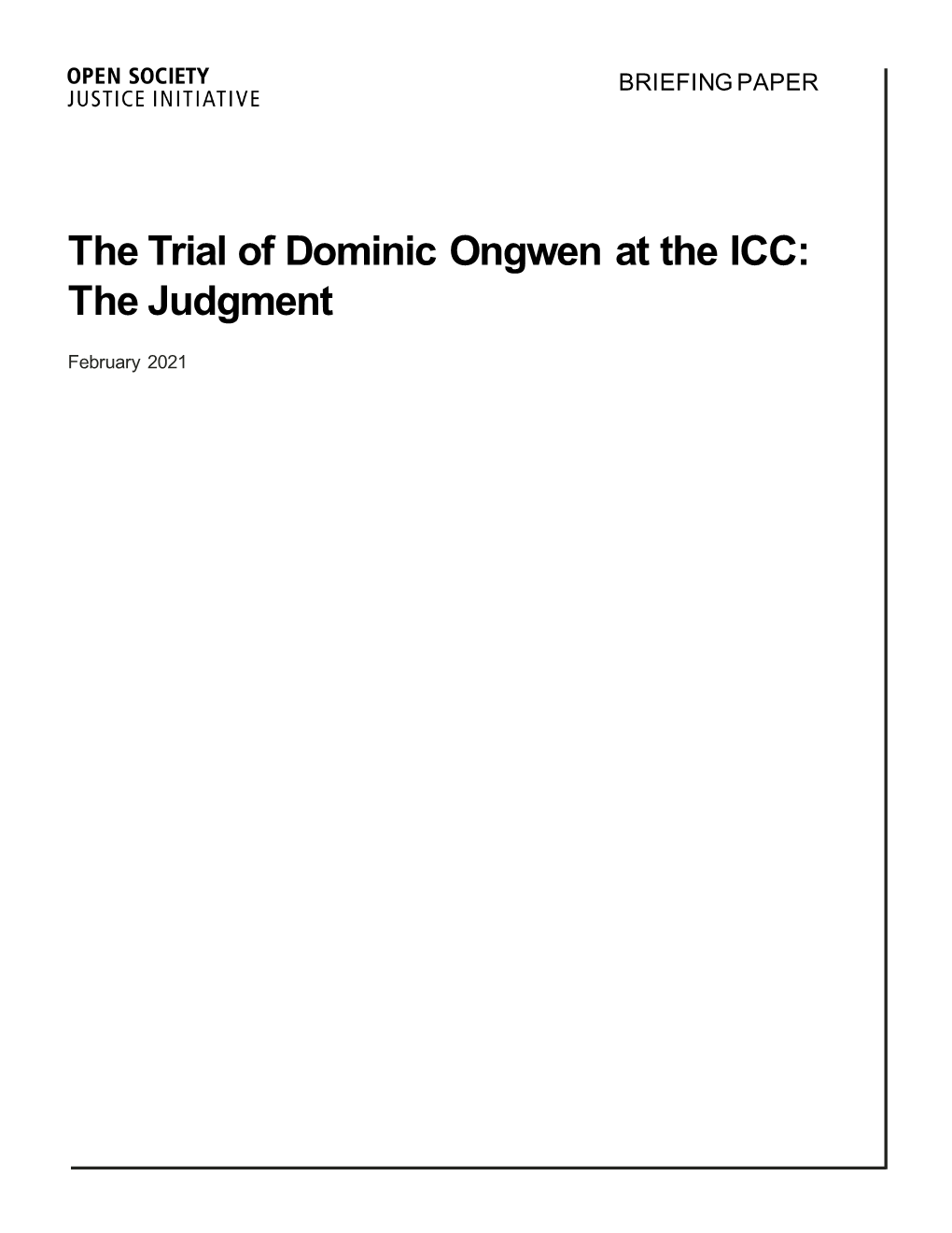 The Trial of Dominic Ongwen at the ICC: the Judgment