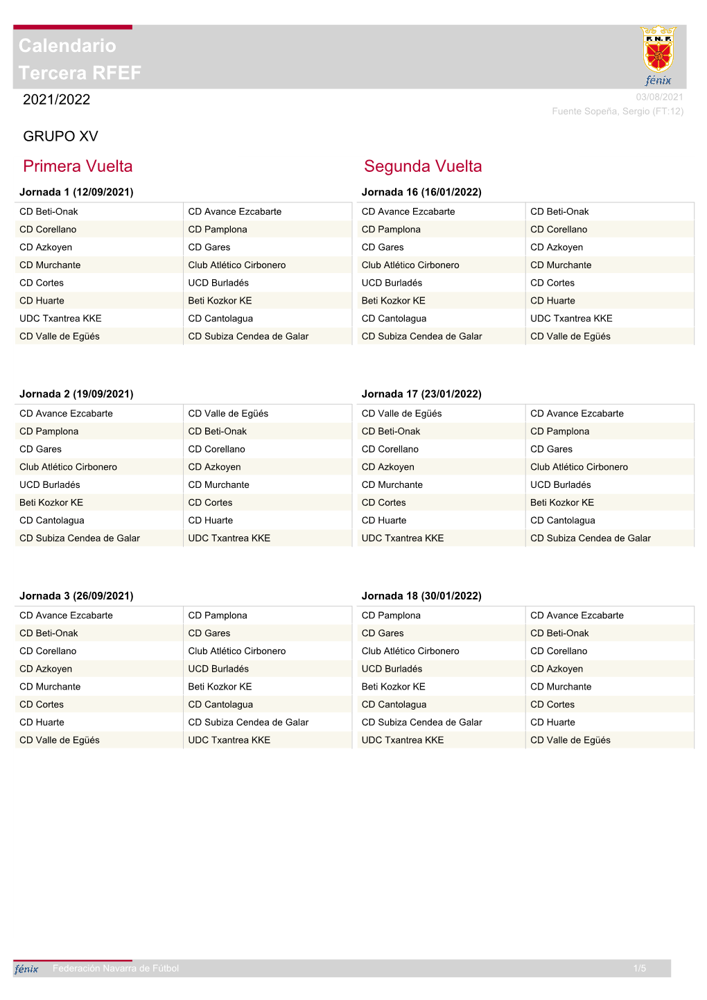 Tercera RFEF Calendario