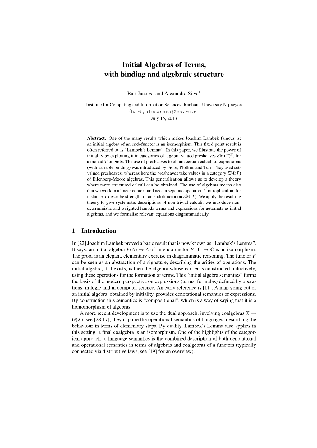 Initial Algebras of Terms, with Binding and Algebraic Structure