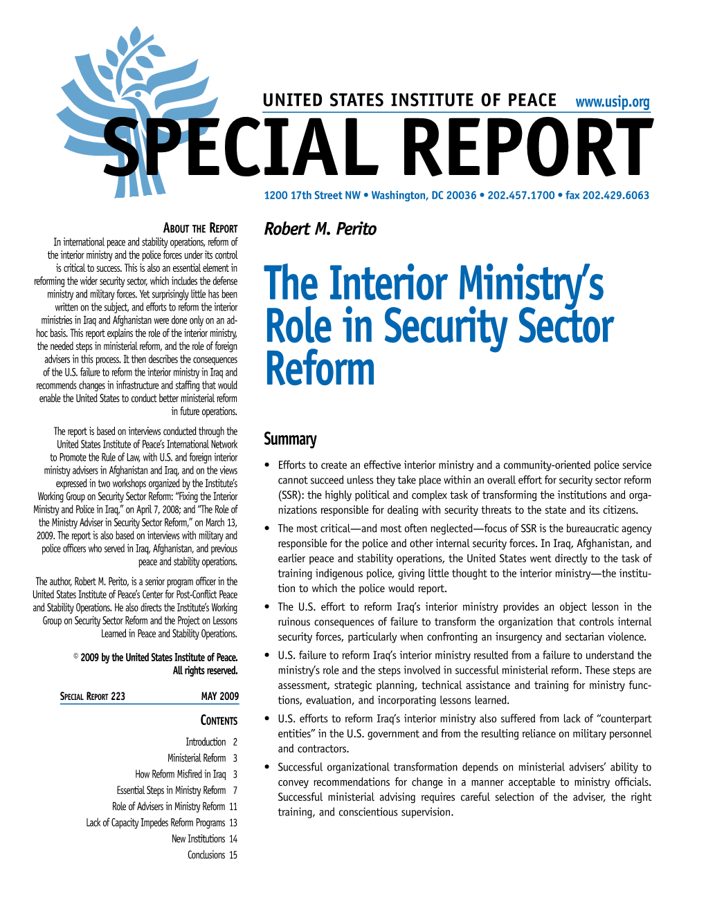 The Interior Ministry's Role in Security Sector Reform