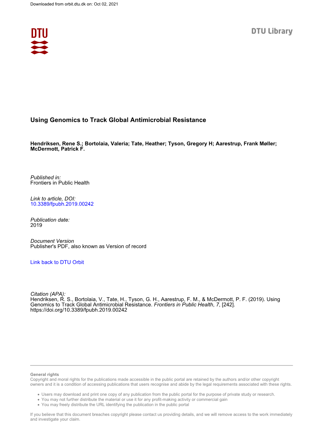 Using Genomics to Track Global Antimicrobial Resistance