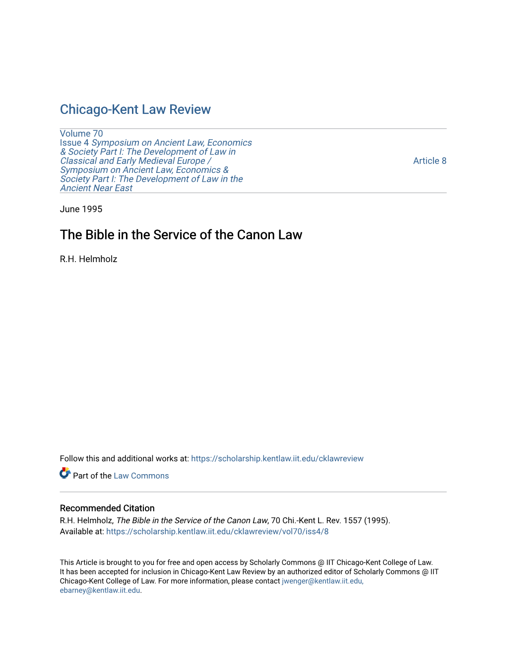 The Bible in the Service of the Canon Law