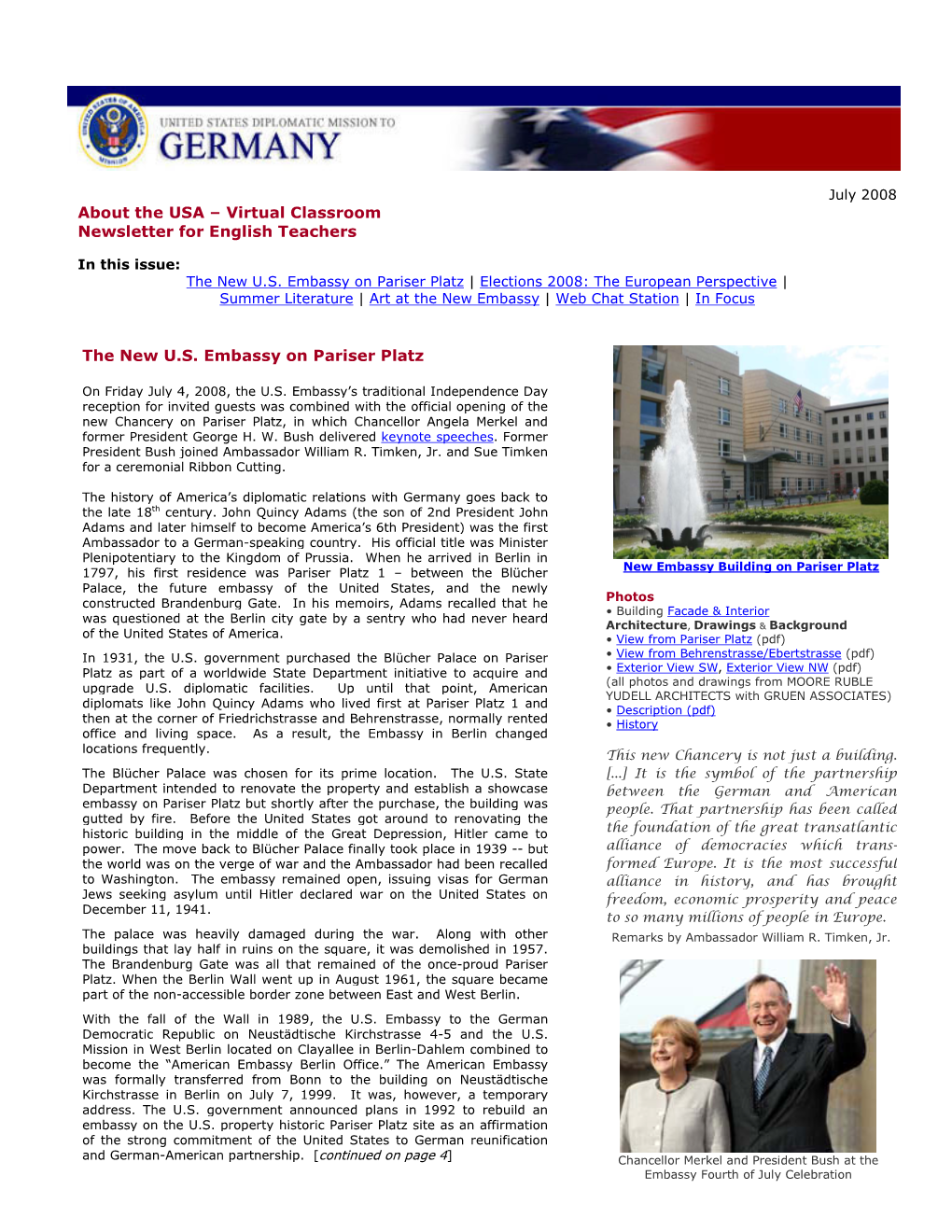 Virtual Classroom Newsletter for English Teachers the New U.S. Embassy on Pariser