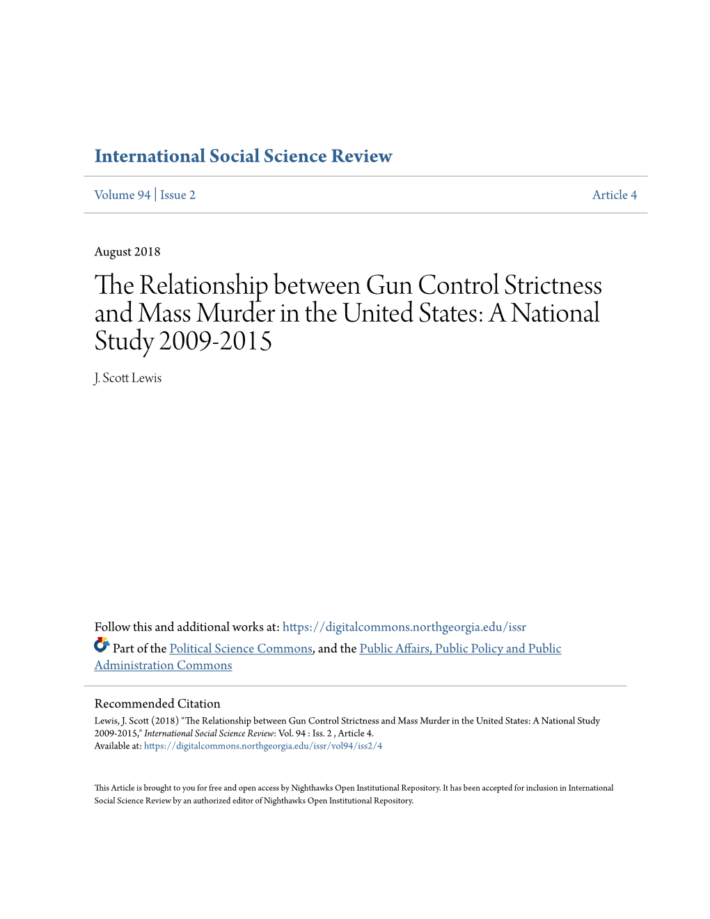 The Relationship Between Gun Control Strictness and Mass Murder in the United States: a National Study 2009-2015 J