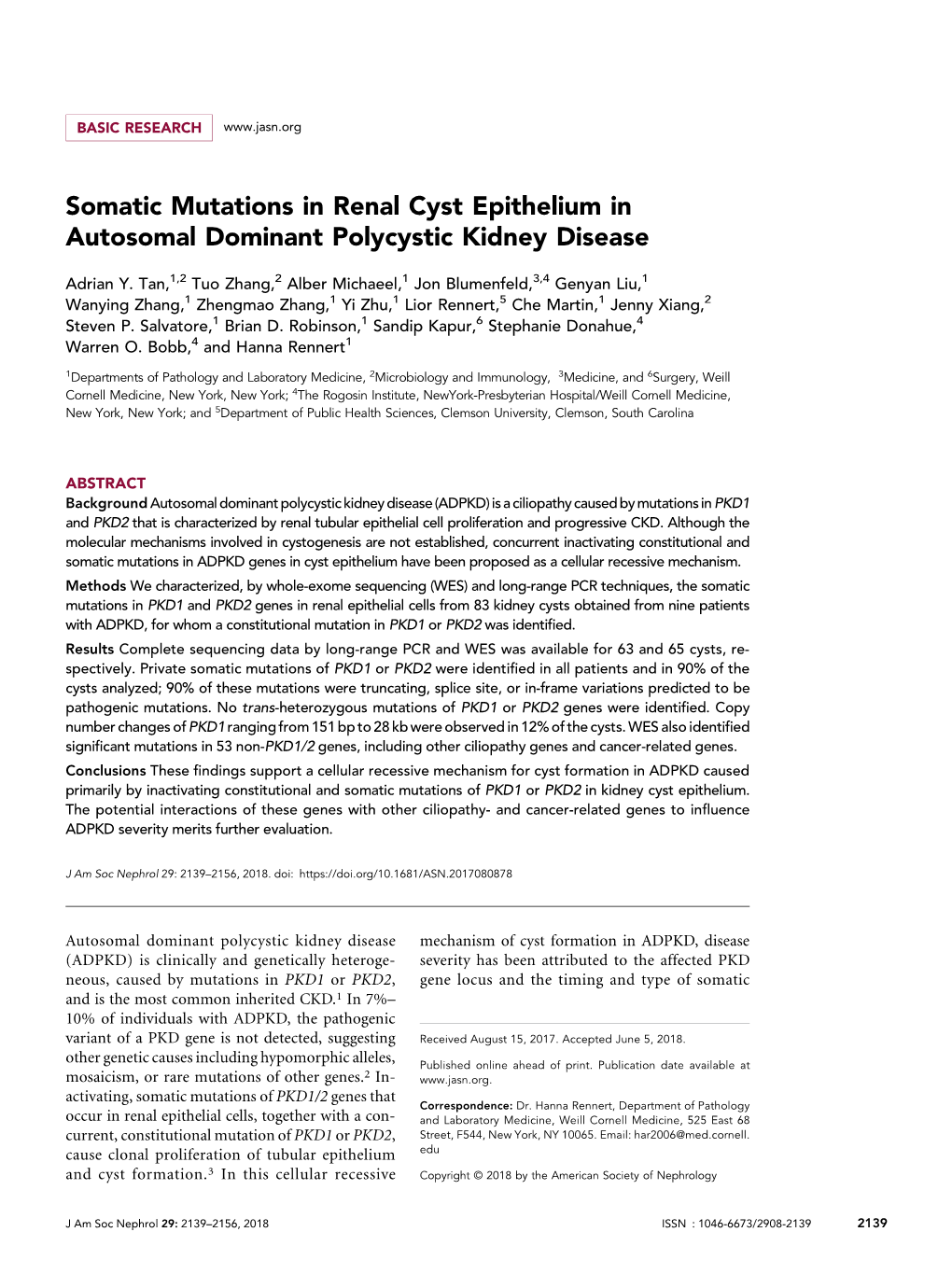 Somatic Mutations in Renal Cyst Epithelium in Autosomal Dominant Polycystic Kidney Disease