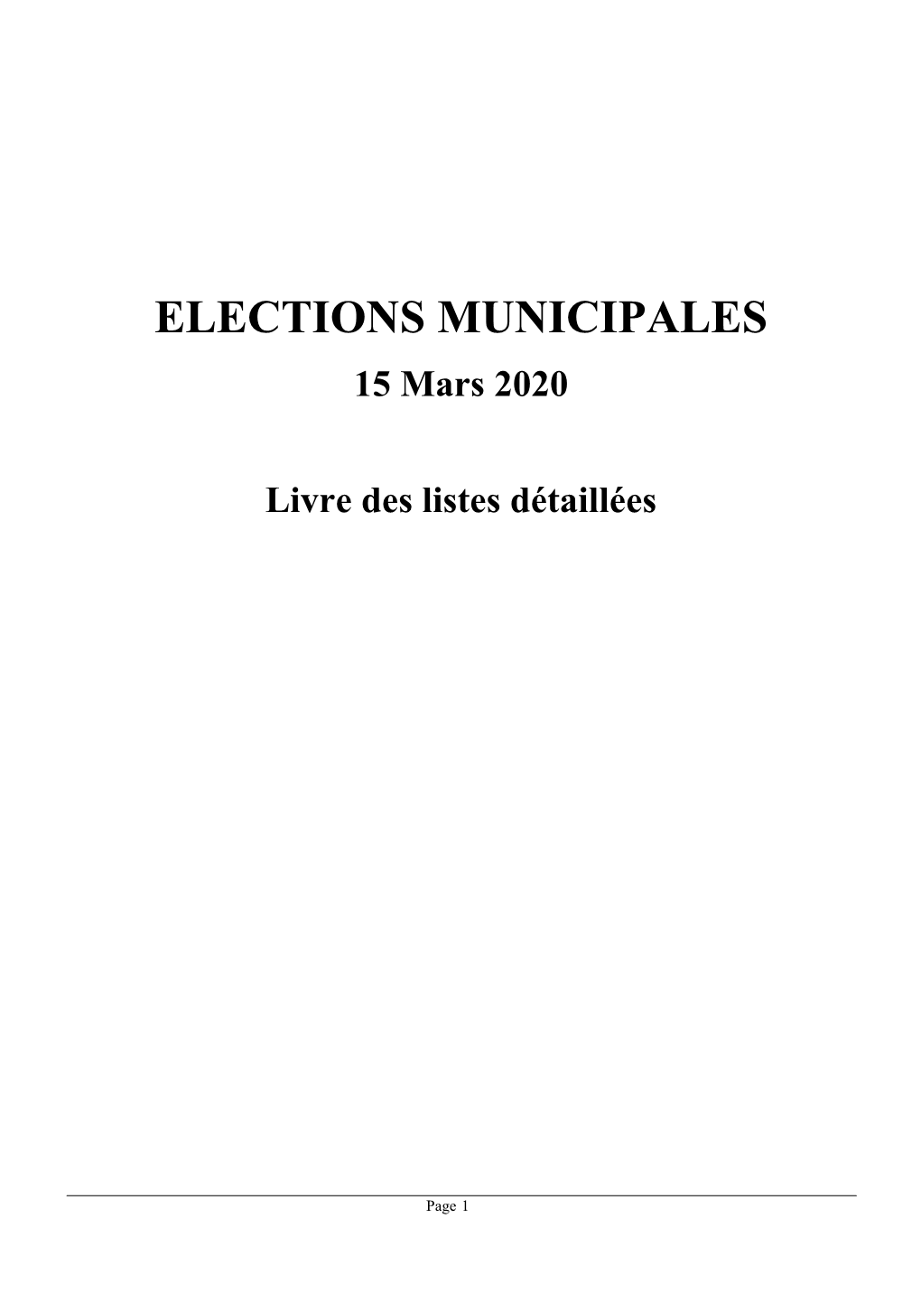 ELECTIONS MUNICIPALES 15 Mars 2020