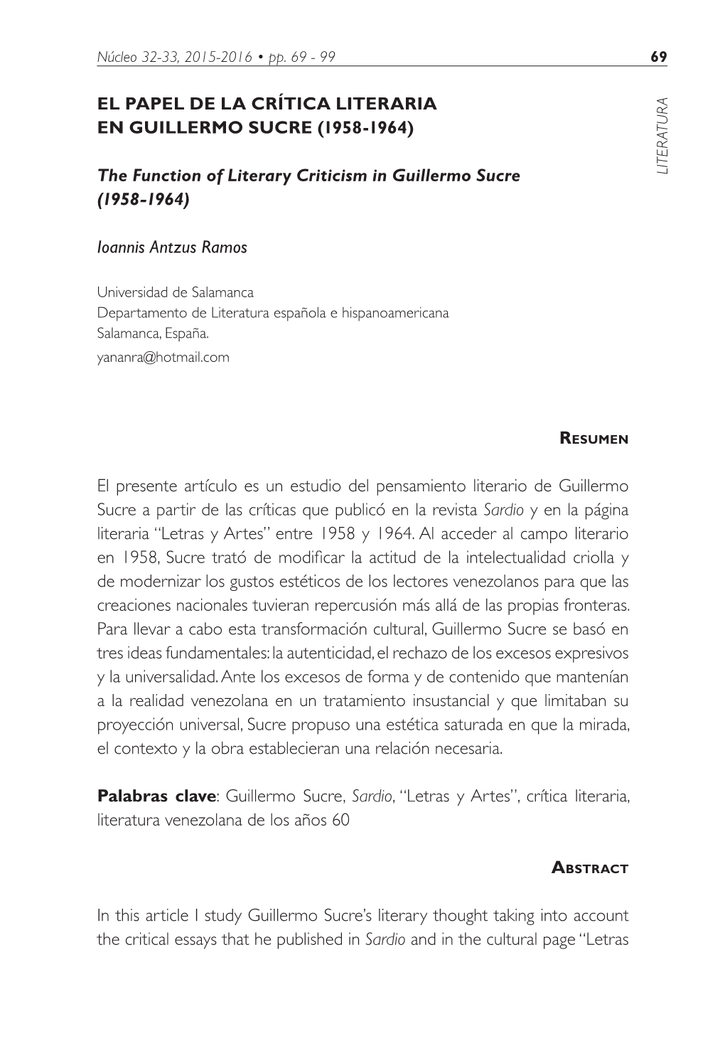 El Papel De La Crítica Literaria En Guillermo Sucre (1958-1964)