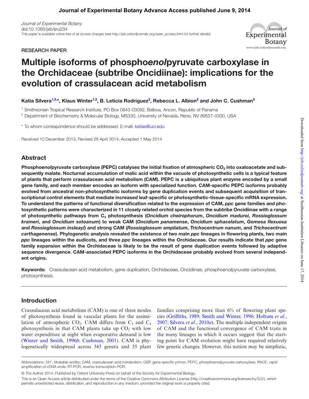 Multiple Isoforms of Phosphoenolpyruvate Carboxylase in the Orchidaceae (Subtribe Oncidiinae): Implications for the Evolution of Crassulacean Acid Metabolism