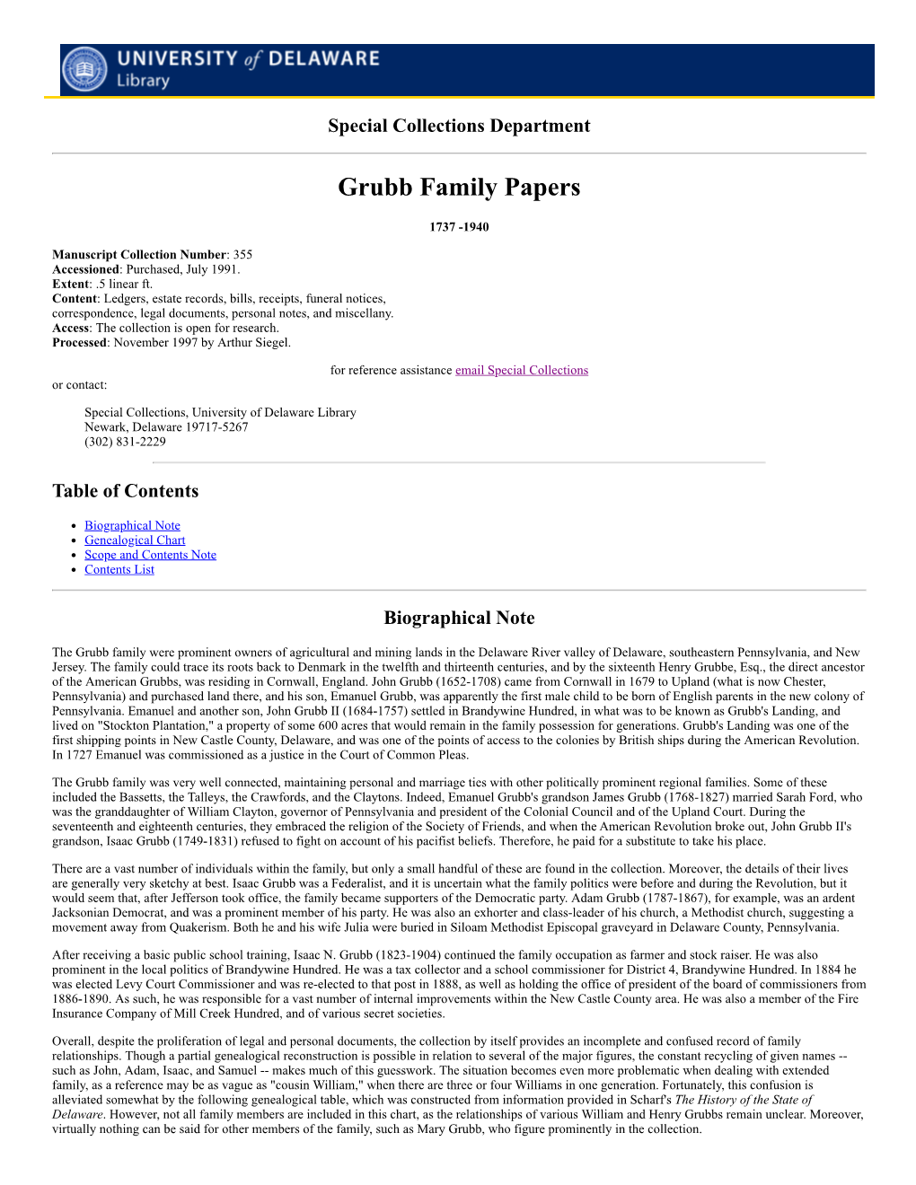 Grubb Family Papers