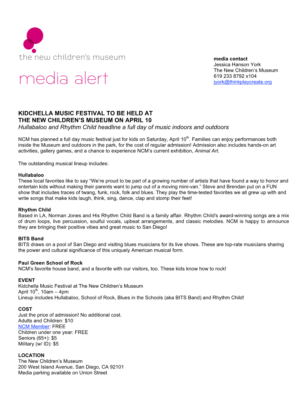 Kidchella Music Festival Media Alert