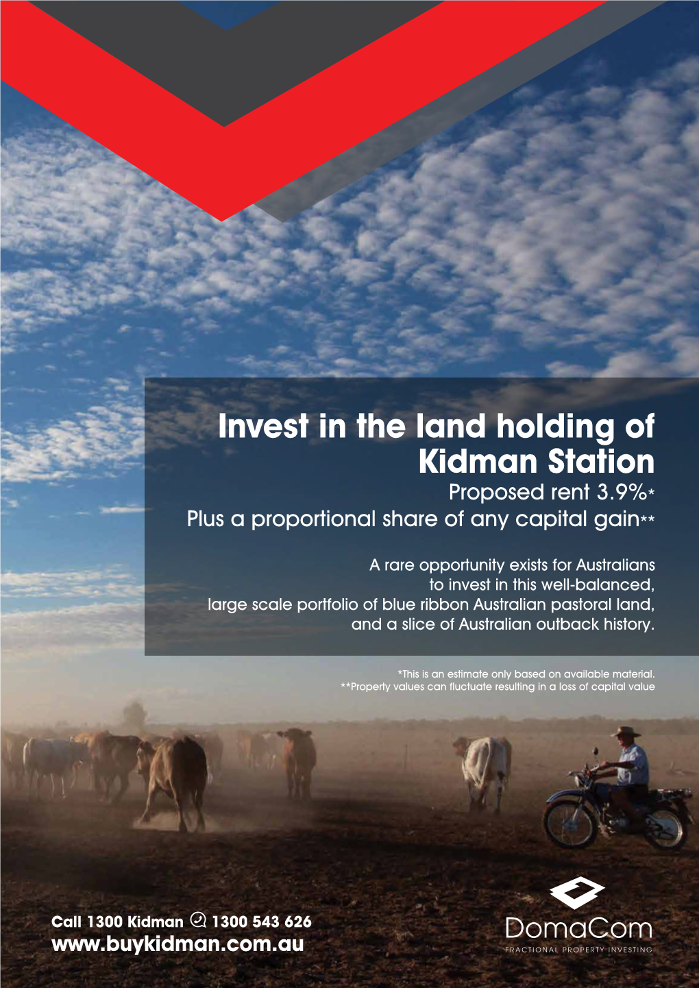 Invest in the Land Holding of Kidman Station Proposed Rent 3.9%* Plus a Proportional Share of Any Capital Gain**