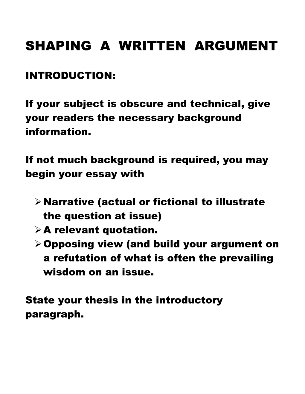 Shaping a Written Argument