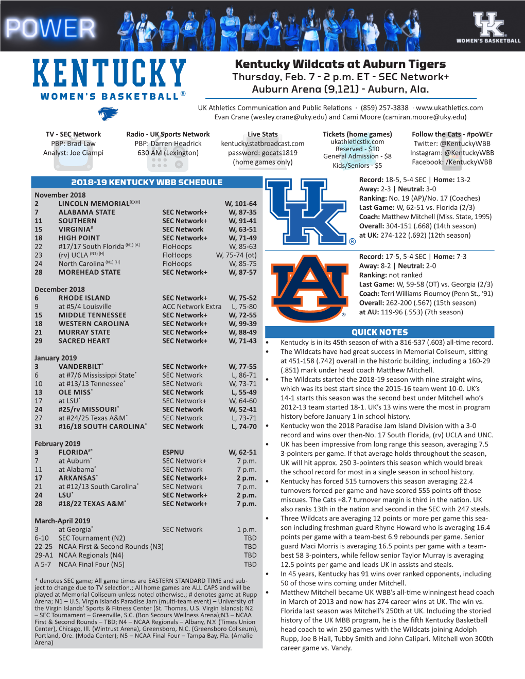 Kentucky Wildcats at Auburn Tigers Thursday, Feb